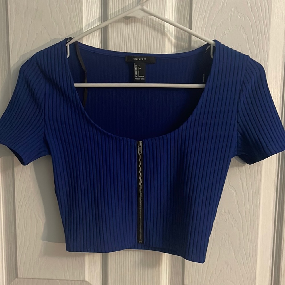 Blue Zipper Crop Top